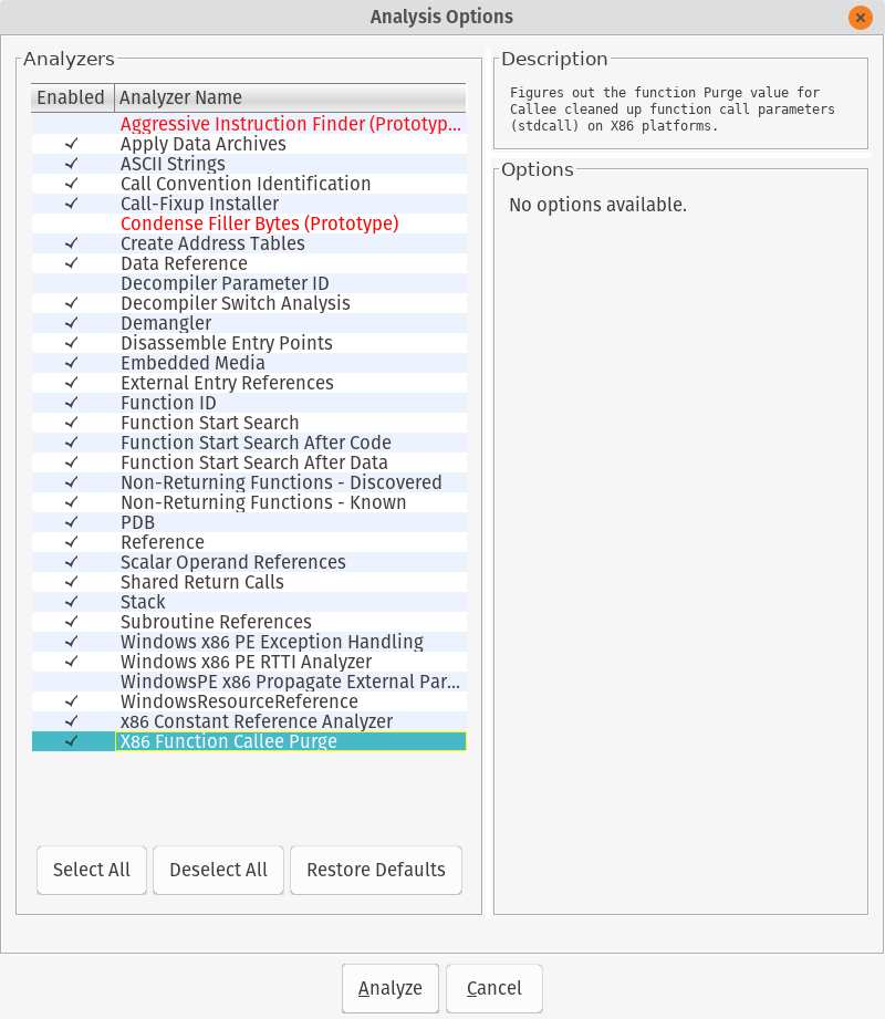 Analysis Options